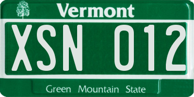 VT license plate XSN012