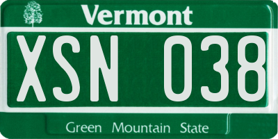 VT license plate XSN038