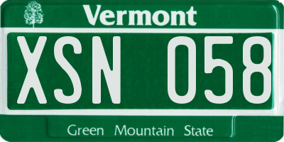 VT license plate XSN058