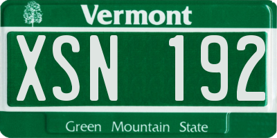 VT license plate XSN192