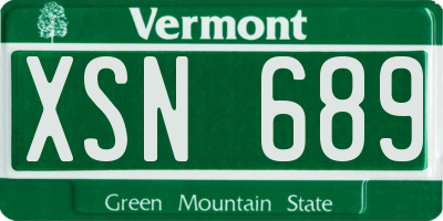 VT license plate XSN689