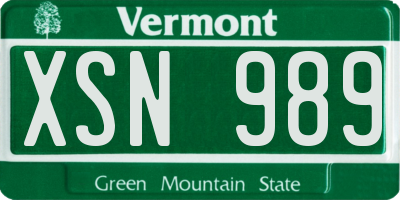 VT license plate XSN989