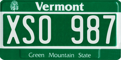 VT license plate XSO987