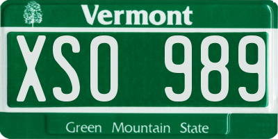 VT license plate XSO989
