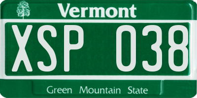 VT license plate XSP038