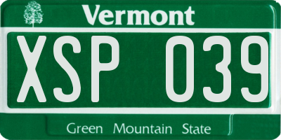 VT license plate XSP039