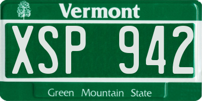 VT license plate XSP942