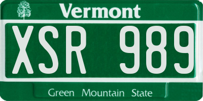 VT license plate XSR989