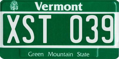 VT license plate XST039