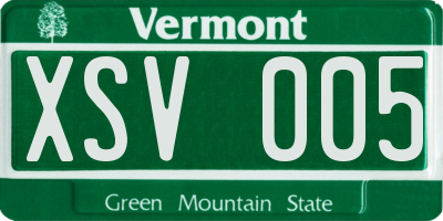 VT license plate XSV005