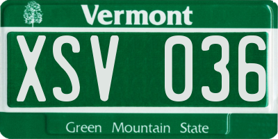 VT license plate XSV036