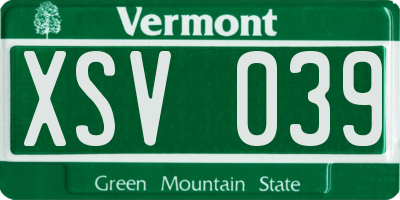 VT license plate XSV039