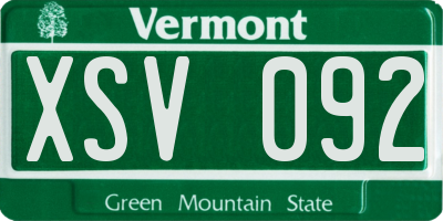 VT license plate XSV092
