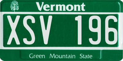 VT license plate XSV196