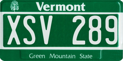 VT license plate XSV289