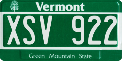 VT license plate XSV922