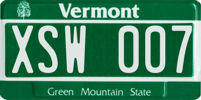 VT license plate XSW007