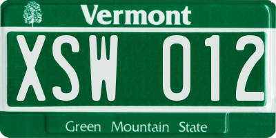 VT license plate XSW012