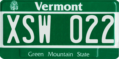 VT license plate XSW022
