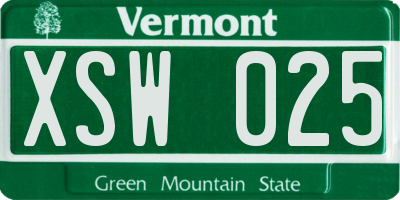 VT license plate XSW025