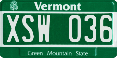 VT license plate XSW036