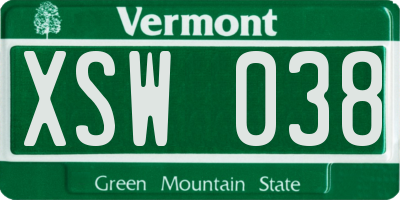 VT license plate XSW038