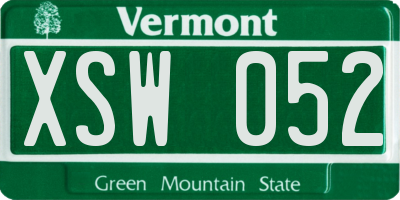 VT license plate XSW052