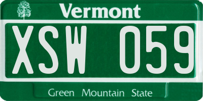 VT license plate XSW059