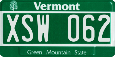 VT license plate XSW062