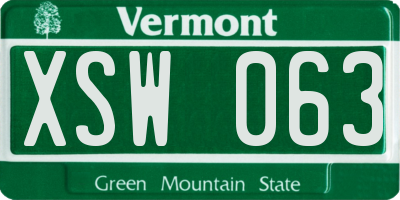 VT license plate XSW063