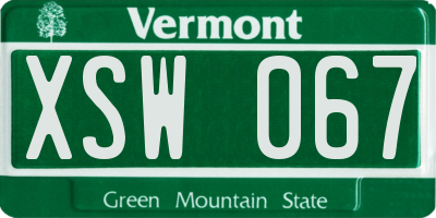 VT license plate XSW067