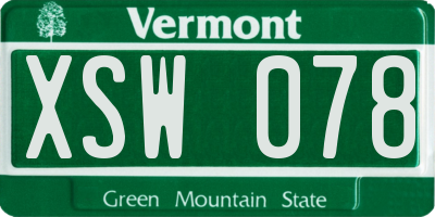 VT license plate XSW078