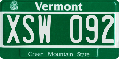 VT license plate XSW092