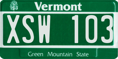 VT license plate XSW103