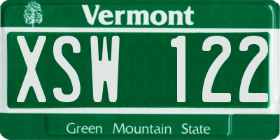 VT license plate XSW122