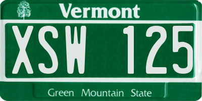 VT license plate XSW125