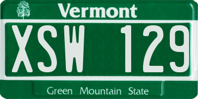 VT license plate XSW129