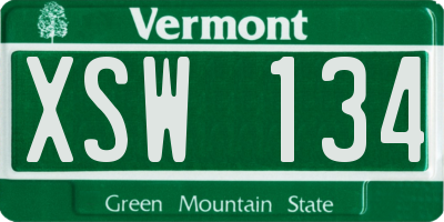 VT license plate XSW134