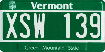VT license plate XSW139