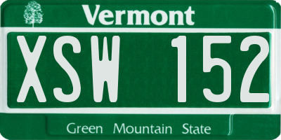 VT license plate XSW152