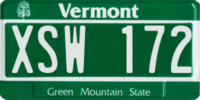 VT license plate XSW172