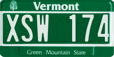 VT license plate XSW174