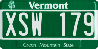 VT license plate XSW179