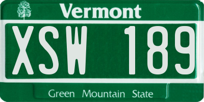 VT license plate XSW189