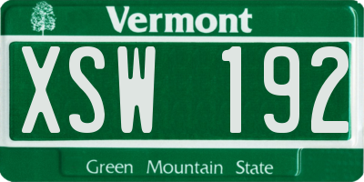 VT license plate XSW192