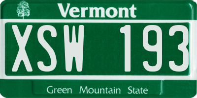 VT license plate XSW193