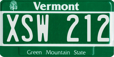 VT license plate XSW212