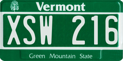 VT license plate XSW216
