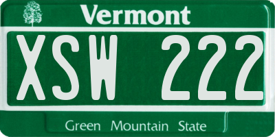 VT license plate XSW222