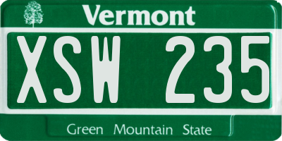 VT license plate XSW235